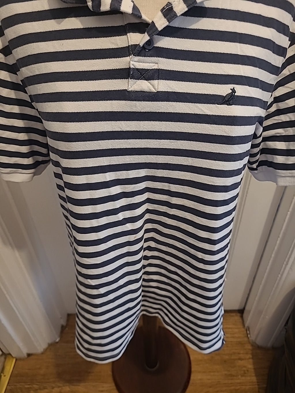 Mens Kangol Size XL Navy White Striped Short Sleeved Polo