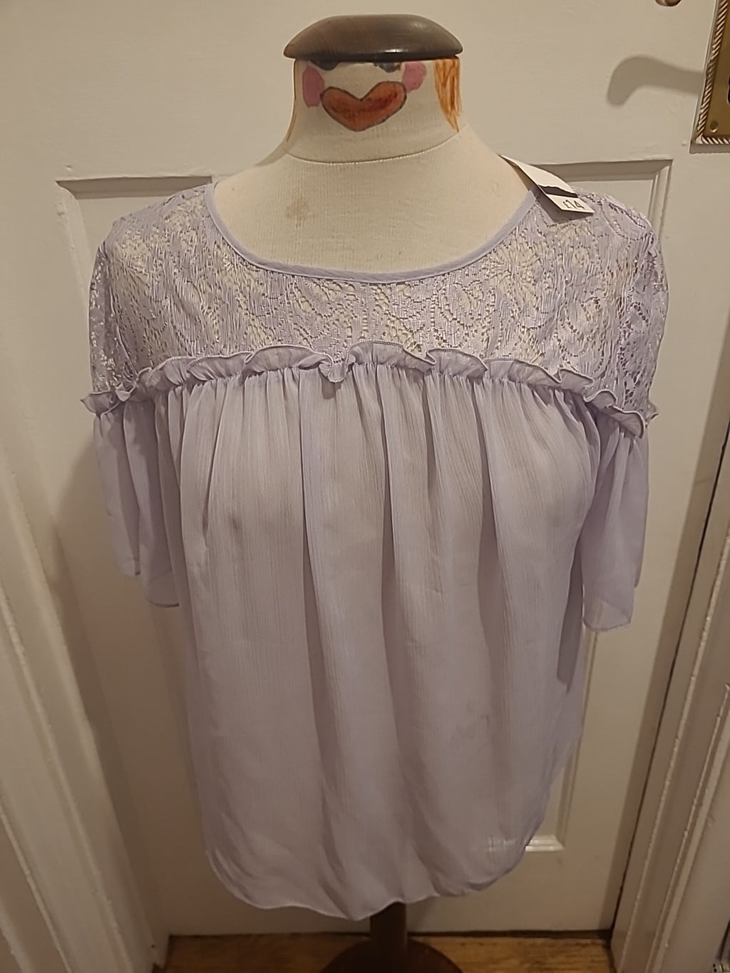 Brand New Ladies George Size 10 Lilac Lace Detailed Short Sleeved Tshirt