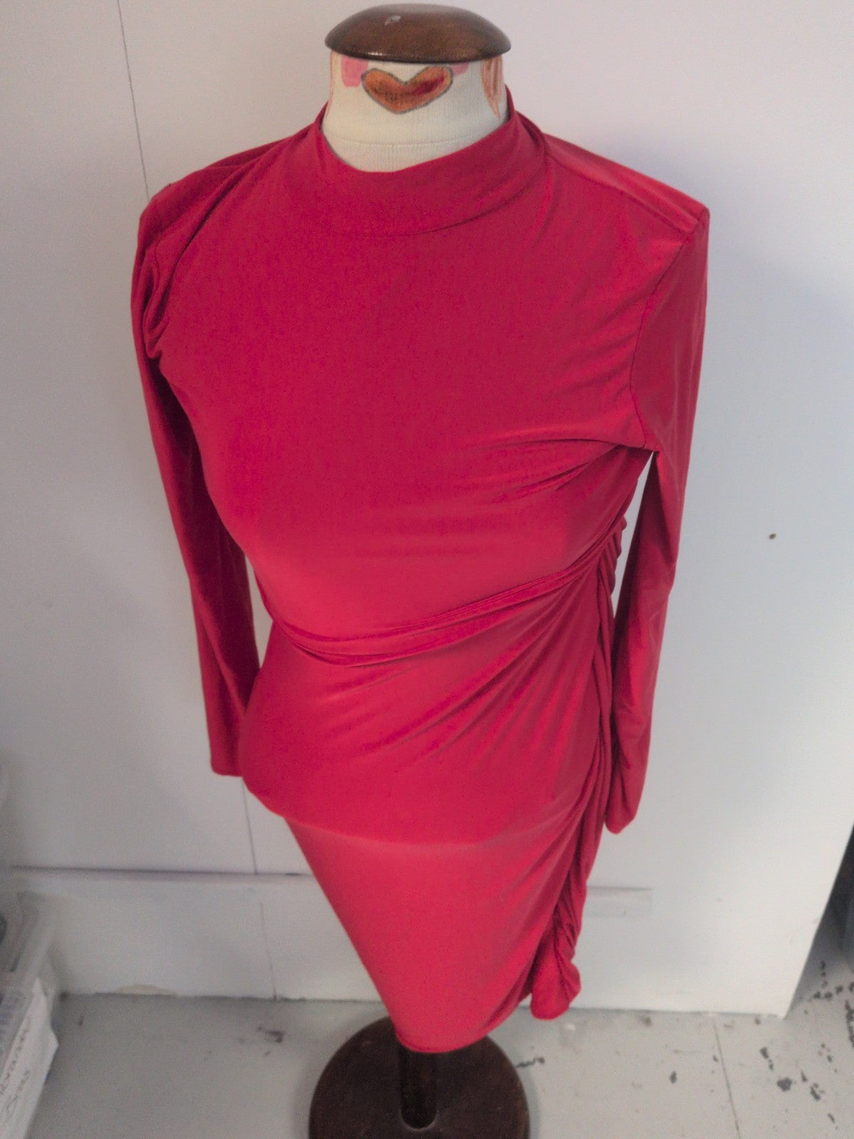Brand New Prettylittlething 14 Red Long Pencil Dress Long Sleeve