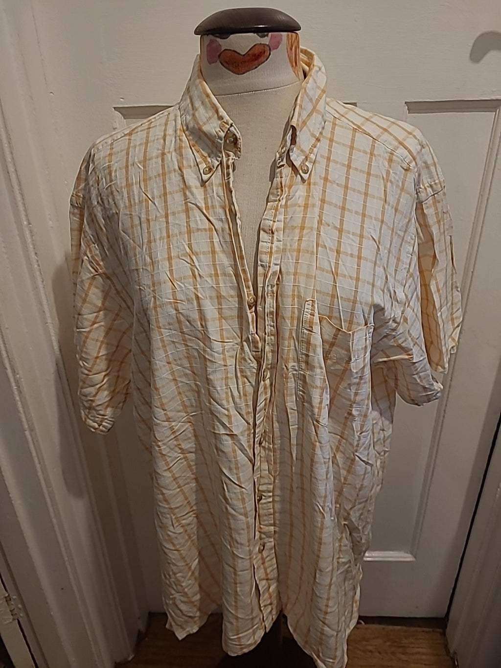 Mens Izod Size Large Pale Beige/Orange Short Sleeve Shirt