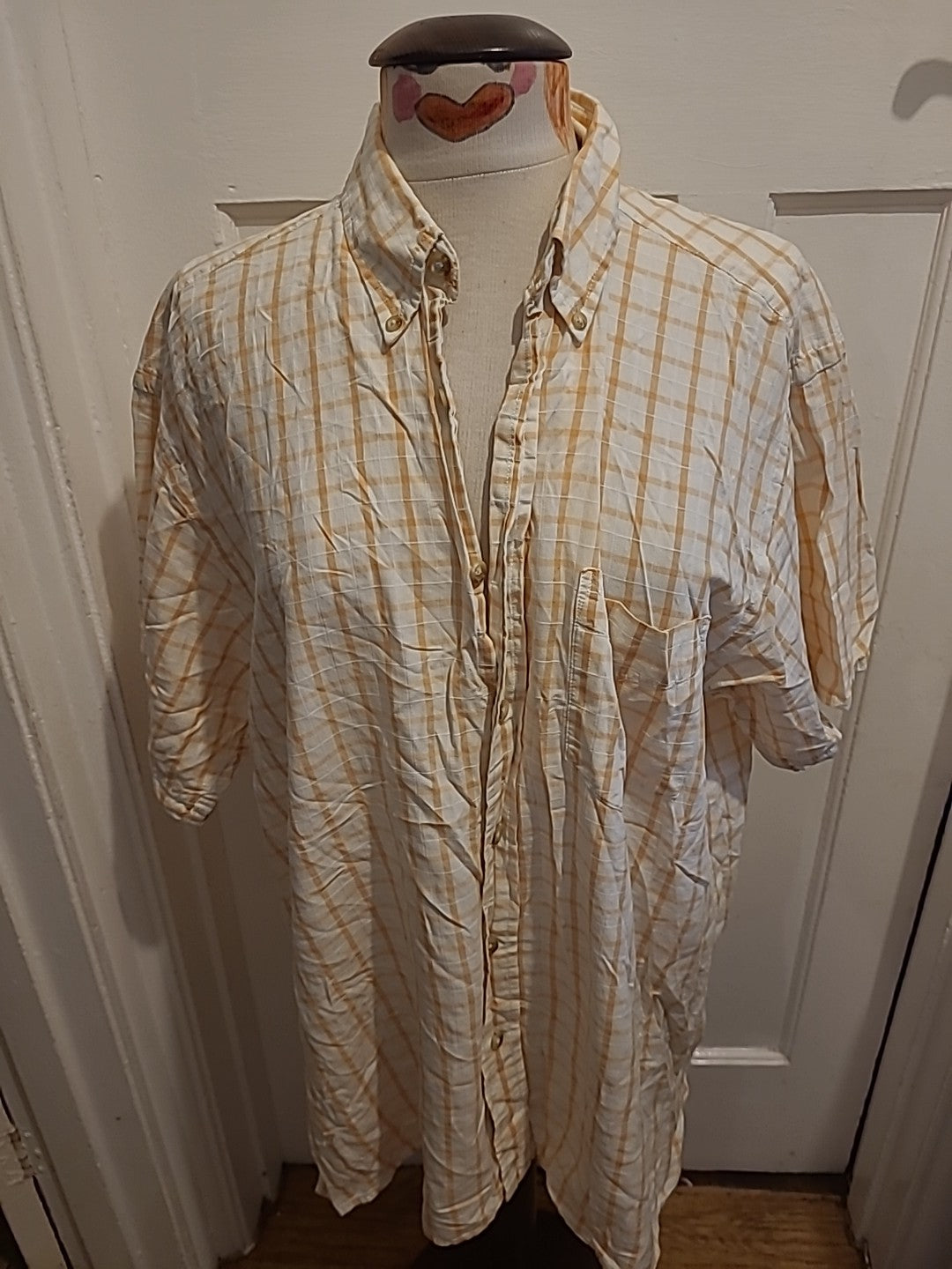 Mens Izod Size Large Pale Beige/Orange Short Sleeve Shirt