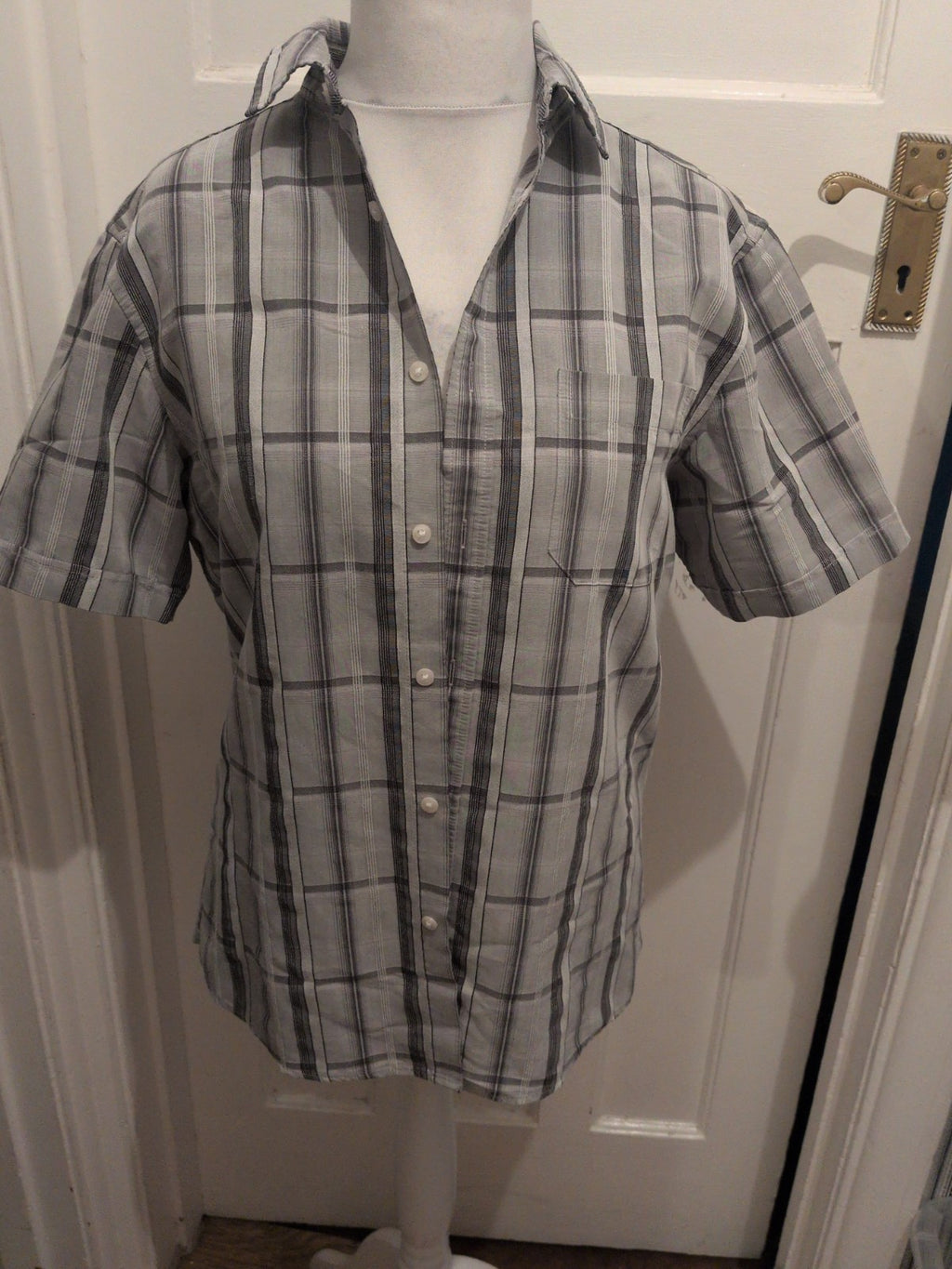 Blue Harbour Medium Soft Touch Grey Check Short Sleeve Shirt