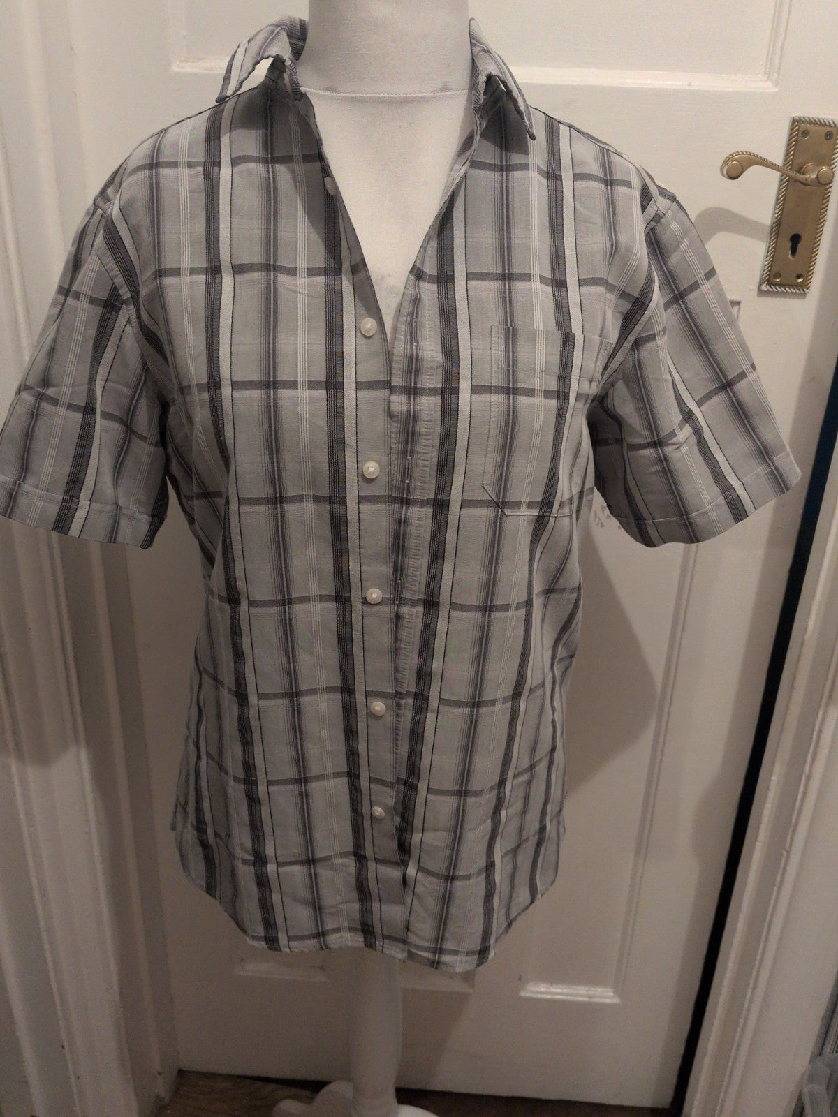 Blue Harbour Medium Soft Touch Grey Check Short Sleeve Shirt