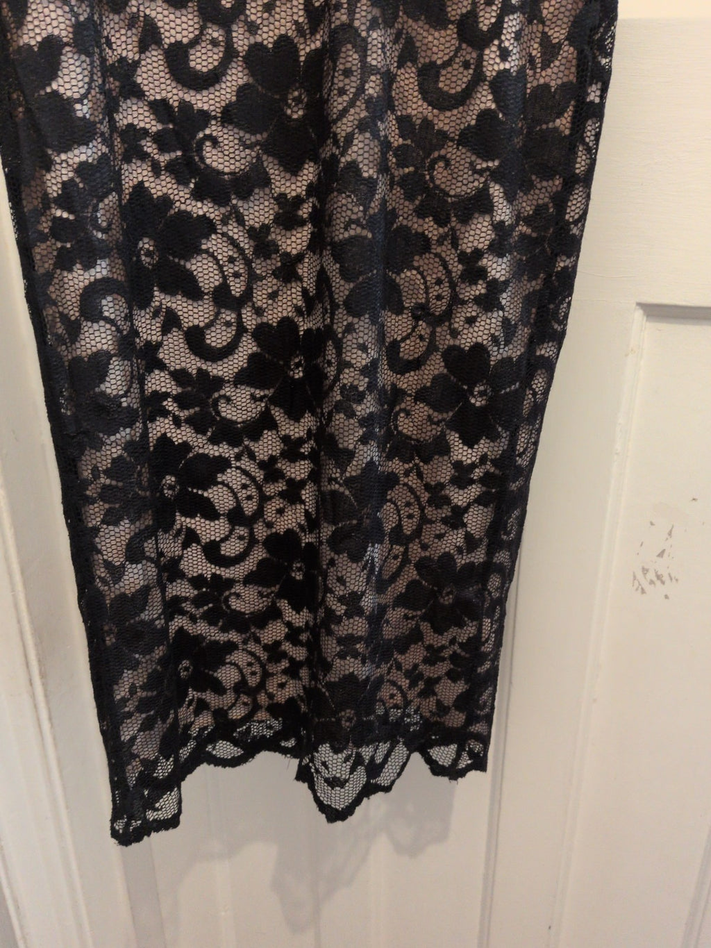 Ladies New Look Size 14 Pink With Black Lace Sleeveless Midi Dress