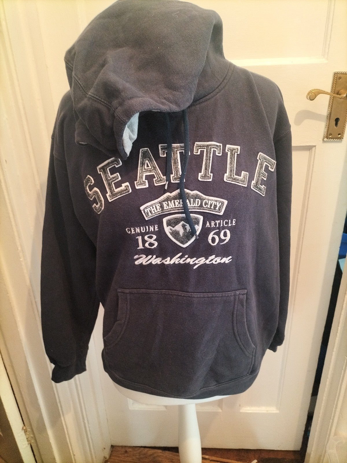 Mens Prairie Mountain Size M Navy Print Pullover Hoodie