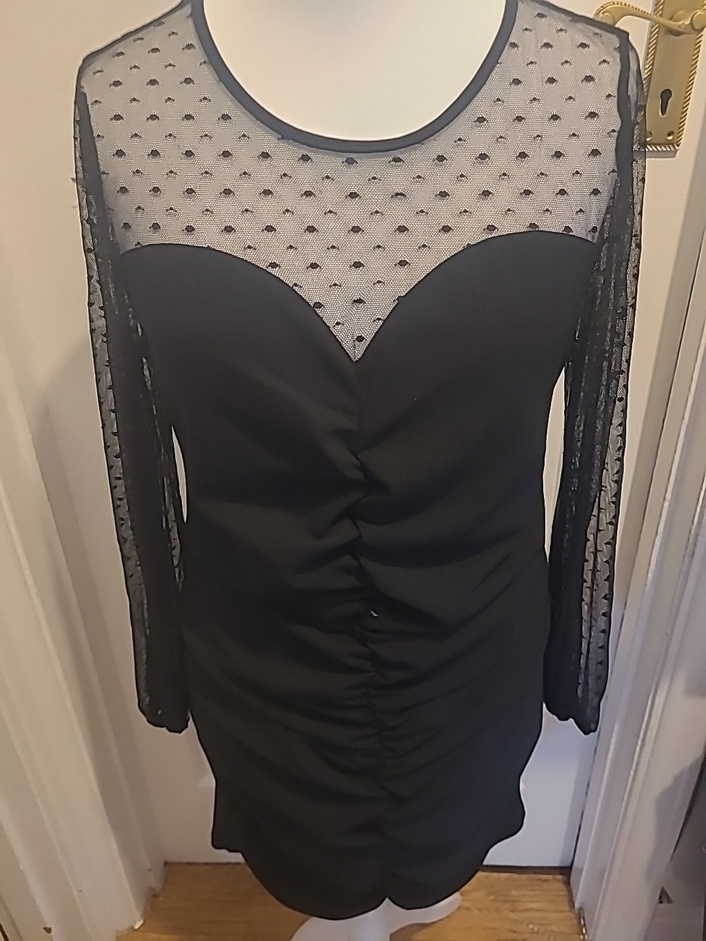 Ladies Size S/M Black Long Sleeved Ruched Dress