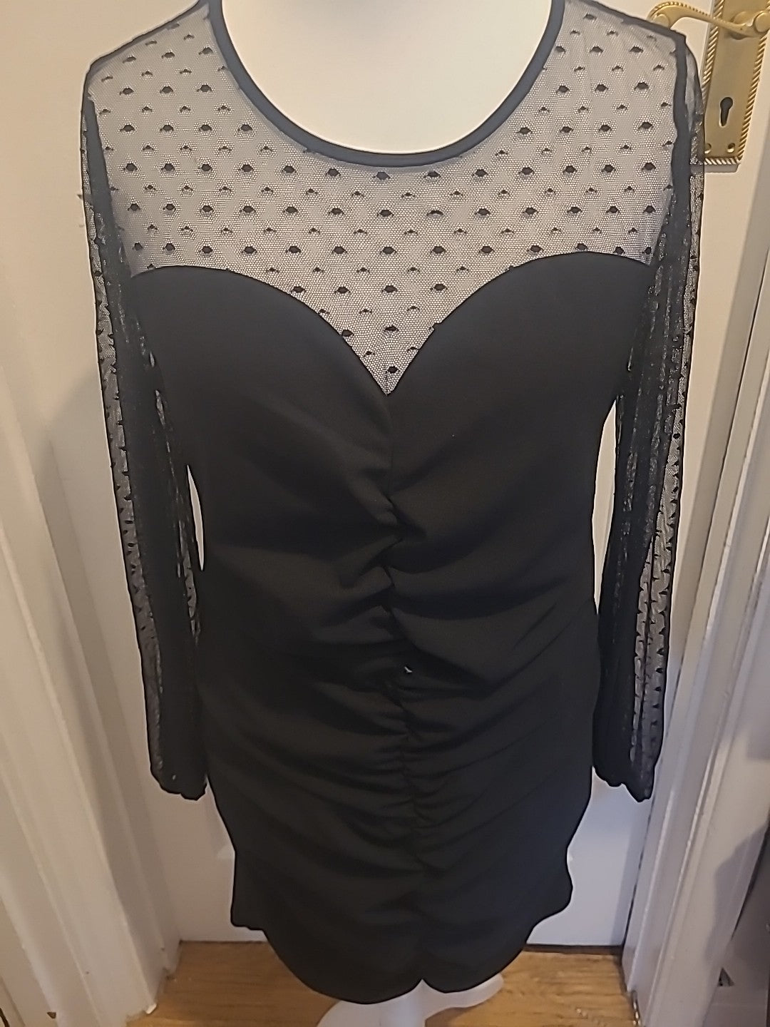 Ladies Size S/M Black Long Sleeved Ruched Dress