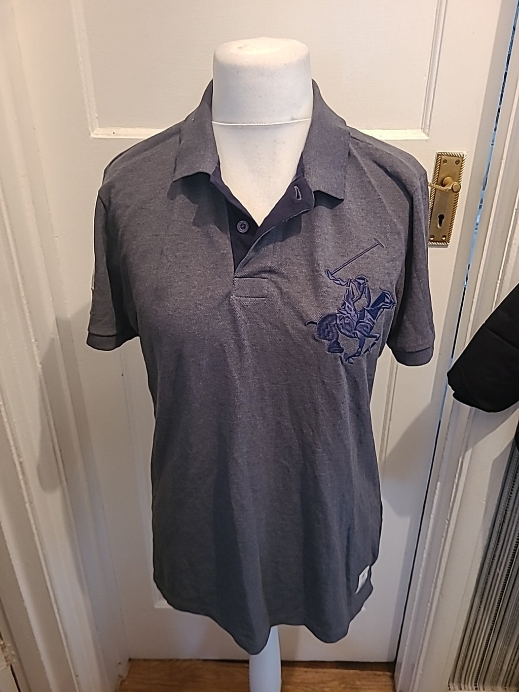 Mens Beverly Hill Size L Grey Short Sleeved Polo