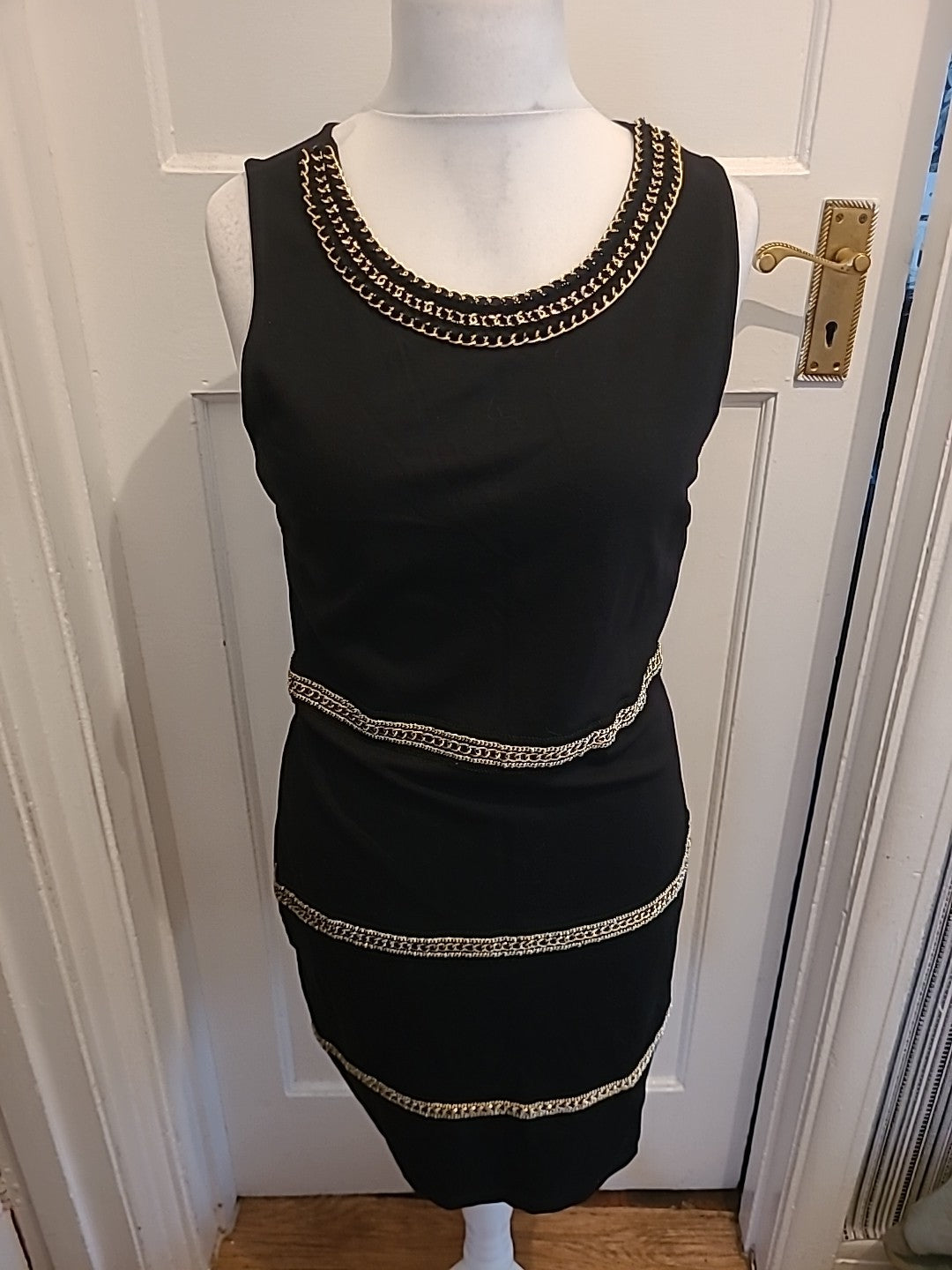 Ladies H&M Size L Black With Gold Chain Sleeveless Dress