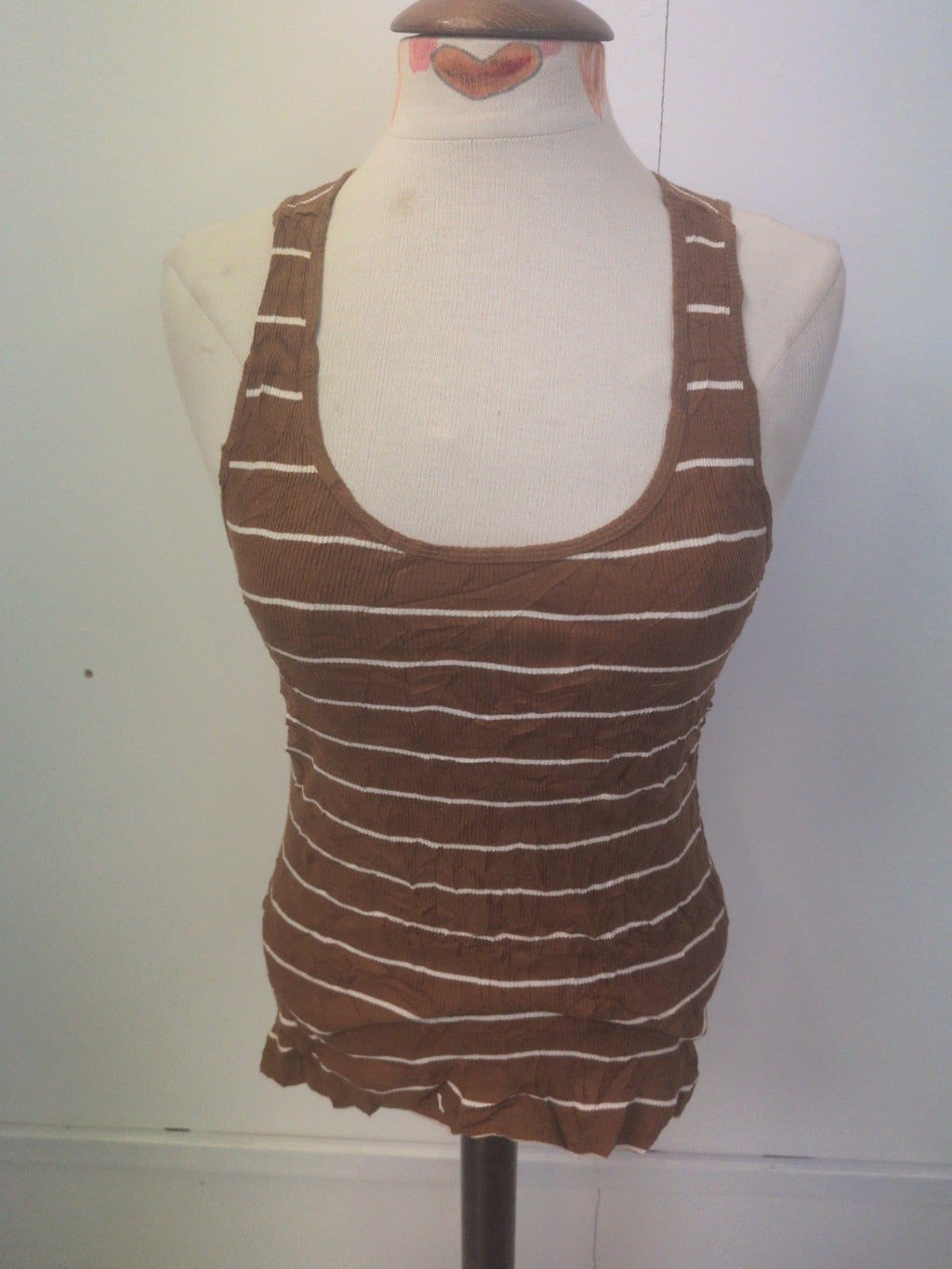Ladies Primark Size 10 Brown Stripe Sleeveless T-shirt