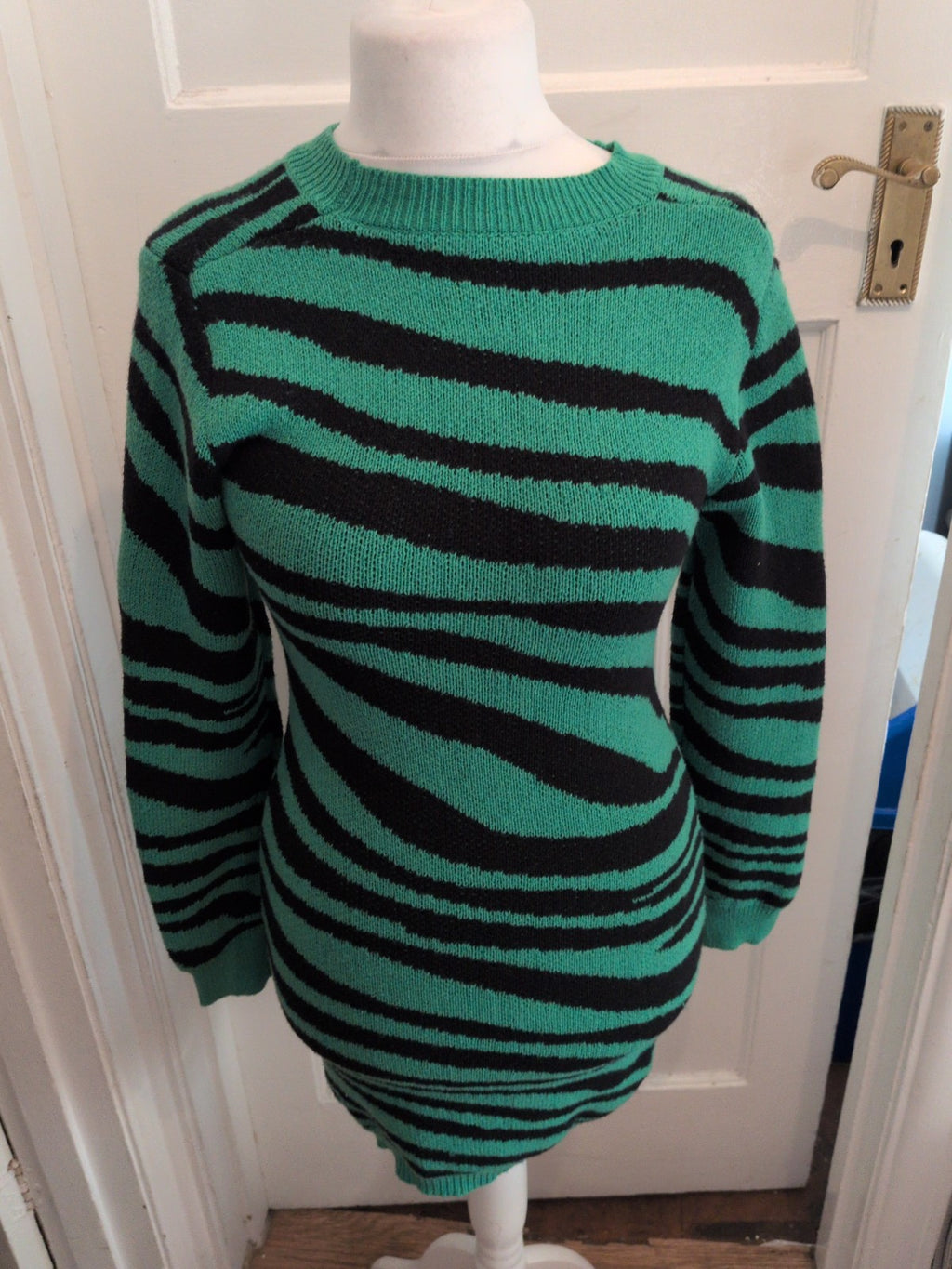 Shein Medium Green And Black Long Sleeve Jumper Dress