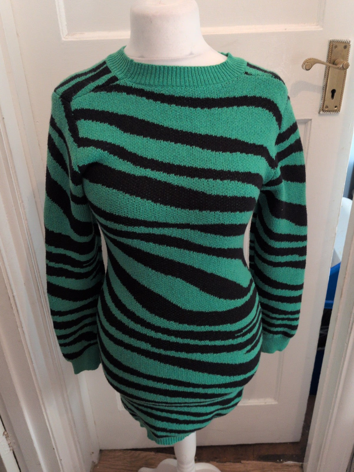 Shein Medium Green And Black Long Sleeve Jumper Dress