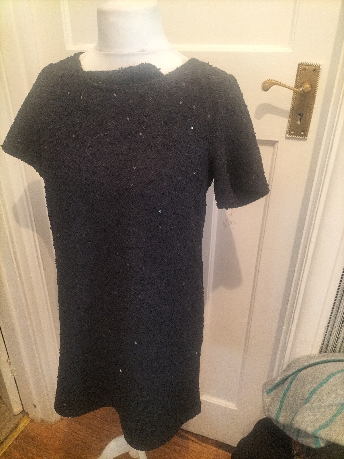 Ladies Nutmeg Size 12 Black With Sequins Short Sleeved Dress