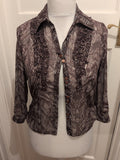 CC Petite 10 Dark Brown And White Long Sleeve Blouse