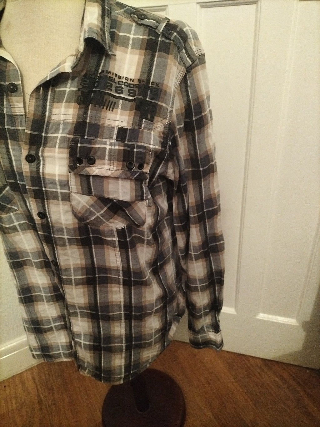 Mens Next Medium Slimmer Fit Multi Color Check Long Sleeve Shirt