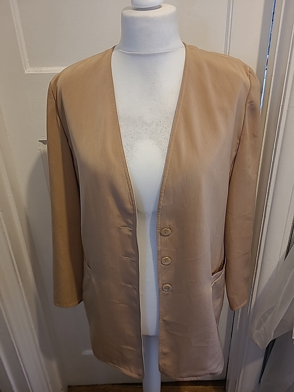 Ladies Windsmoor Size 12 Light Brown Padded Blazer Longline