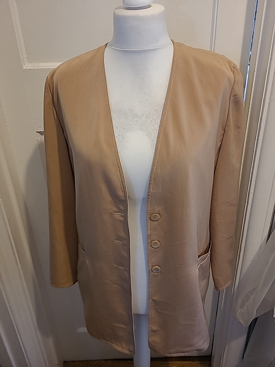 Ladies Windsmoor Size 12 Light Brown Padded Blazer Longline
