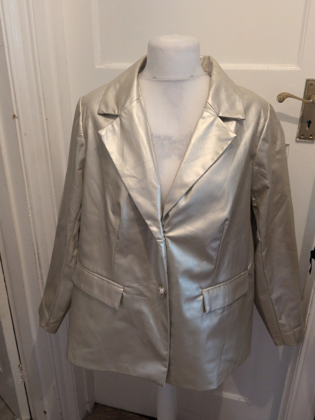 Shein Curve 2XL Shiny Beige/Cream Lined Blazer Padded