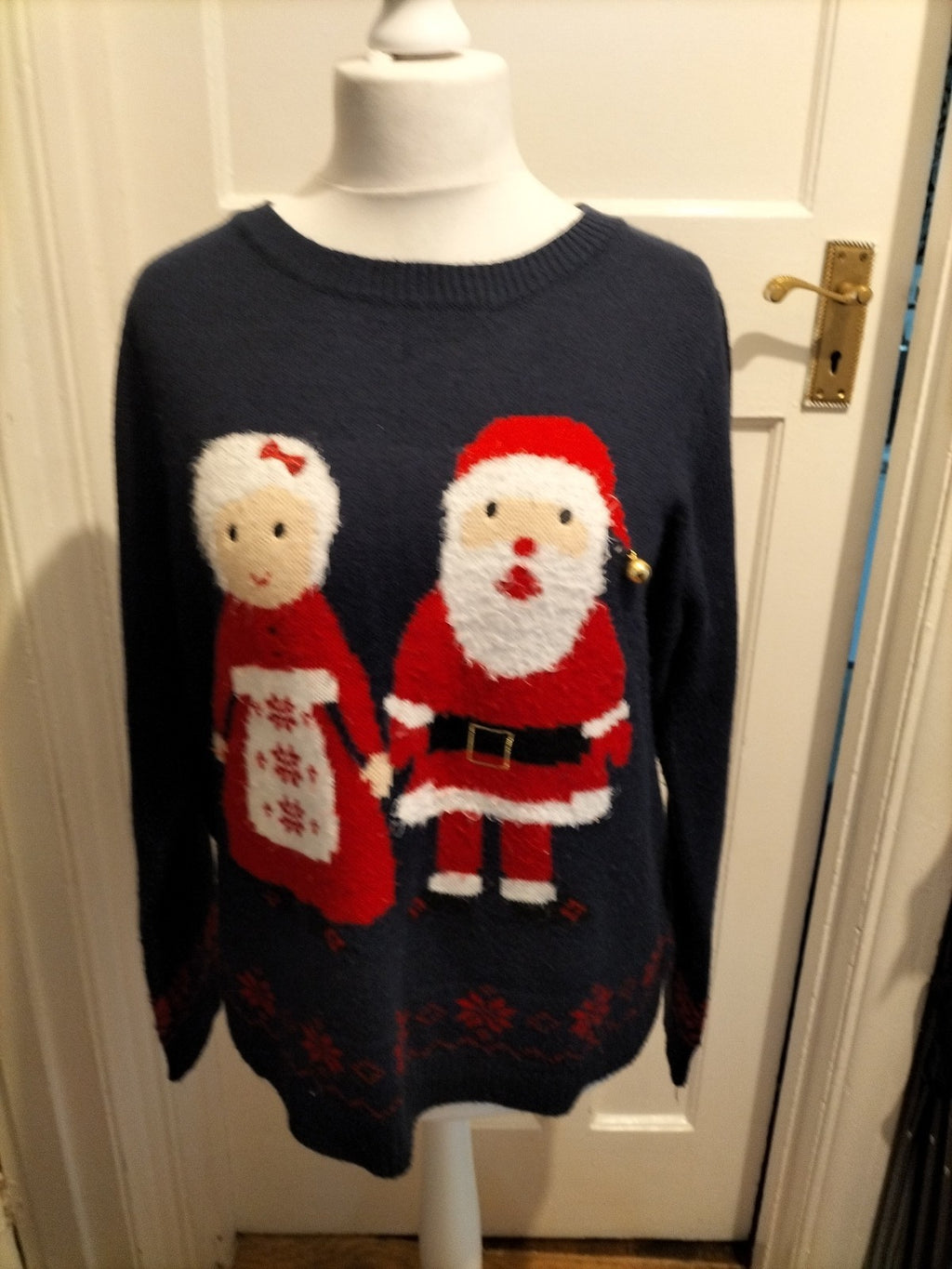 Ladies George Size 20 Xmas Red And Navy Jumper