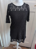 Dorothy Perkins 12 Black Lace Short Sleeve Lined Dress Knee Length