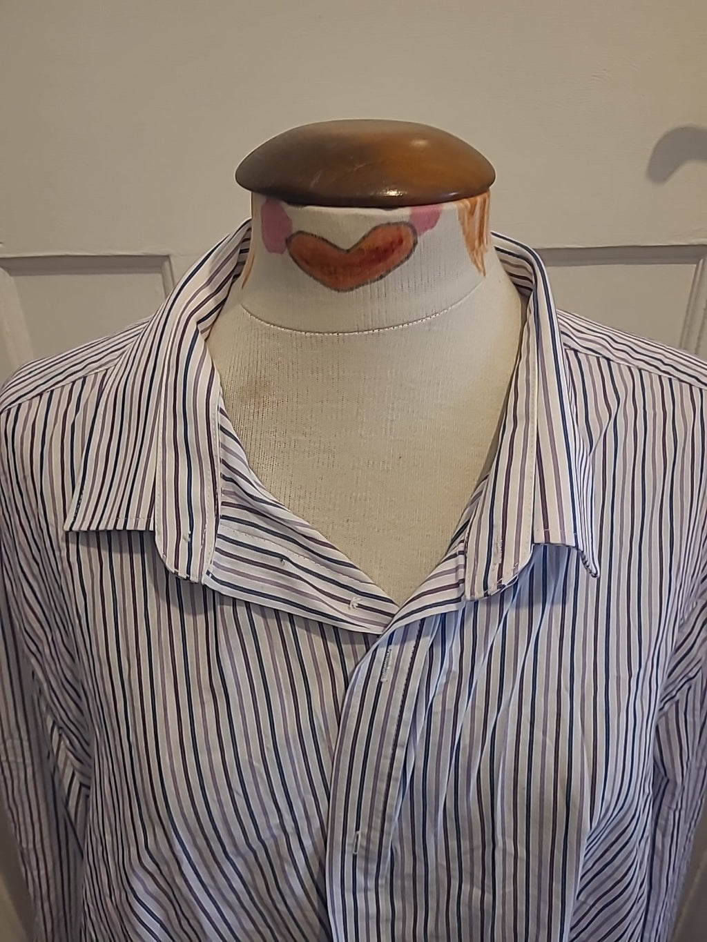 Mens F&F Size 19" Purple White Blue Striped Long Sleeved Shirt
