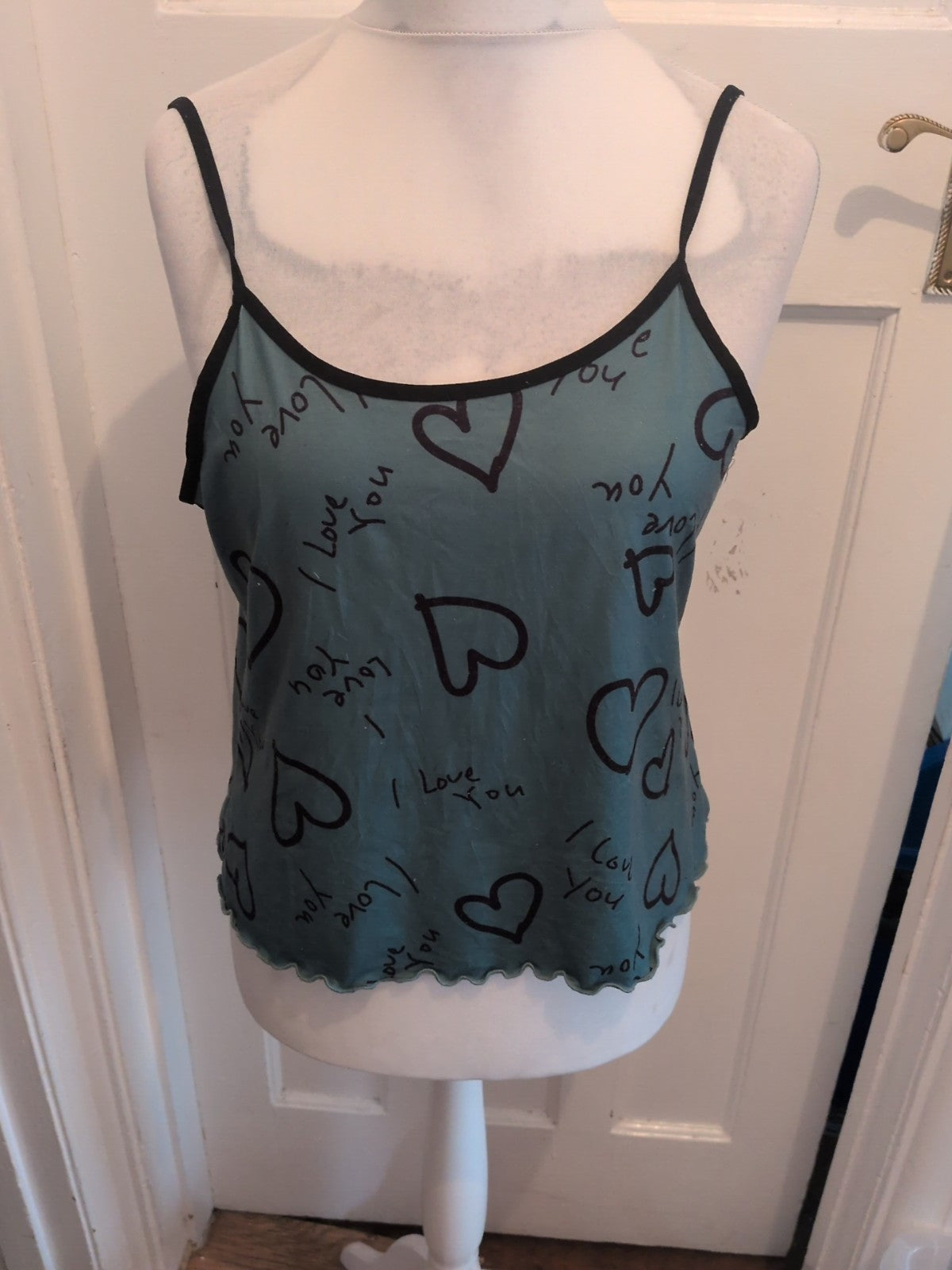 XL Green And Black Pyjama Cami Top