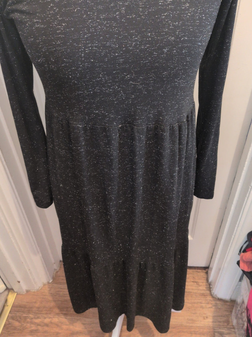 M&S Collection 10 Reg Black And Silver Long Sleeve Dress