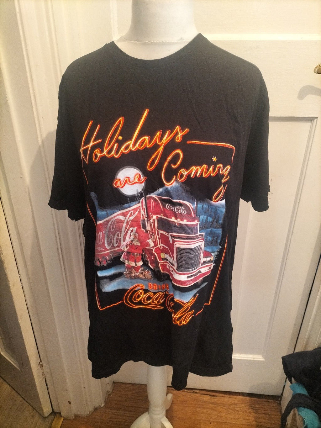 Coca Cola 2xl Black Christmas Truck Short Sleeve T-shirt