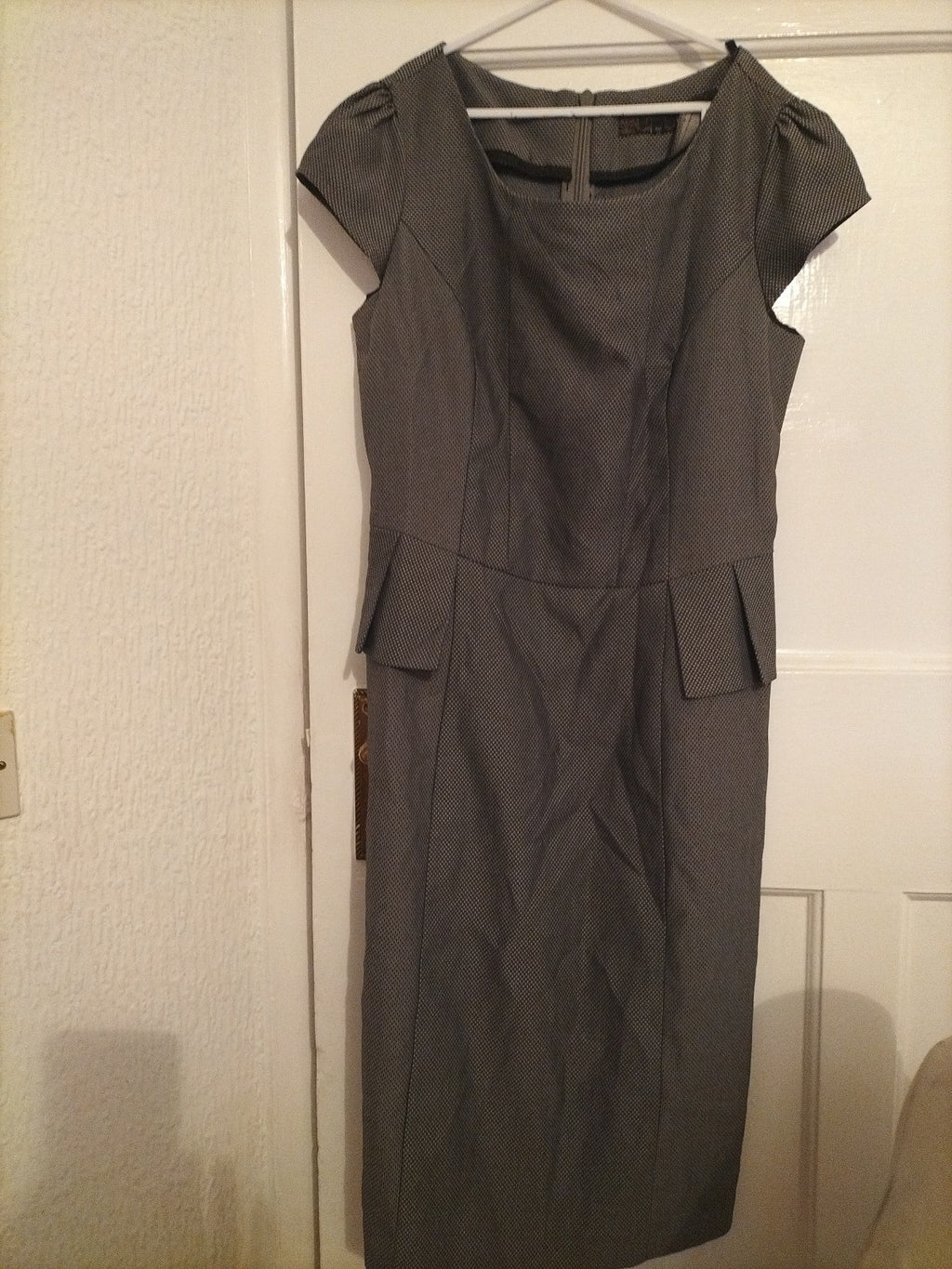 Ladies Next Size 6 Grey And Black Check Short Sleeve Office Dress