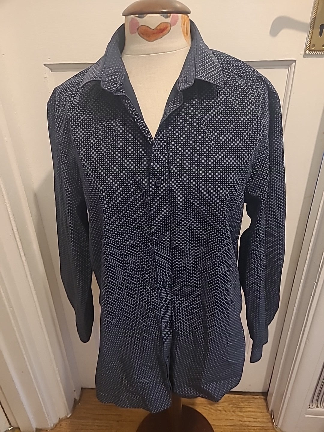 Mens George Size 16" Black And White Patterned Long Sleeved Shirt