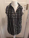 Ladies Next Size 12 Navy With Speckled Spots Collared Sleeveless Blouse