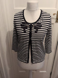 Gerry Weber 12 Navy And White Striped Buttoned Sequin Blouse