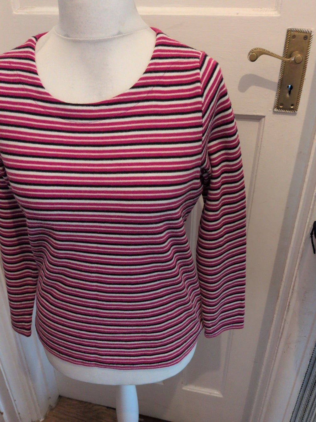 Bonmarche 12 Pink Stripe Long Sleeve Blouse