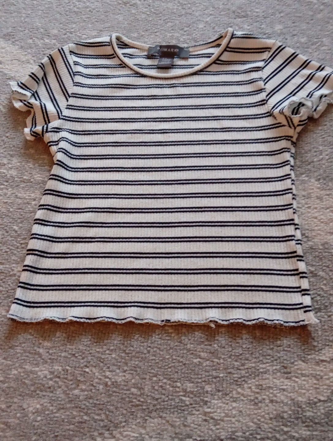 Girls Ribbed T.Shirt Black/cream Striped Age 8-9 Years