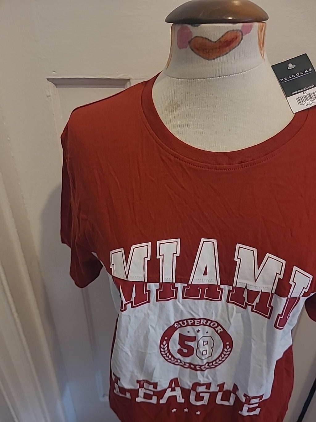 Brand New Mens Peacocks Size Medium Red White "Miami" Tshirt