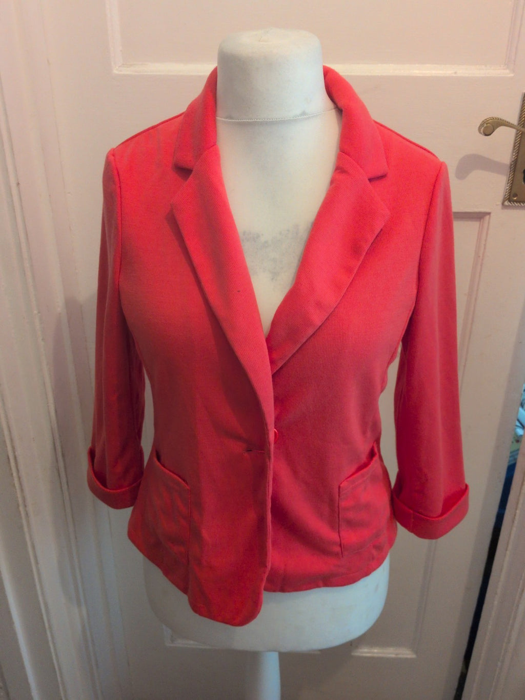 Ladies New Look Size 14 Coral 1 Button Soft Cardigan/Blazer