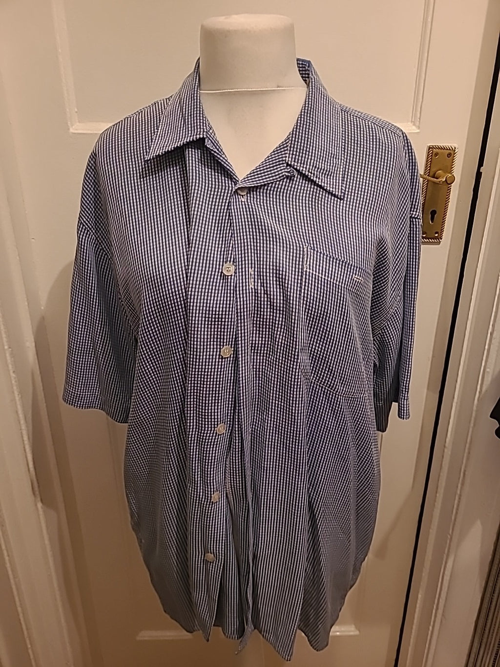 Mens Pro Tong Size Large Blue Check Short Sleeved Shirt
