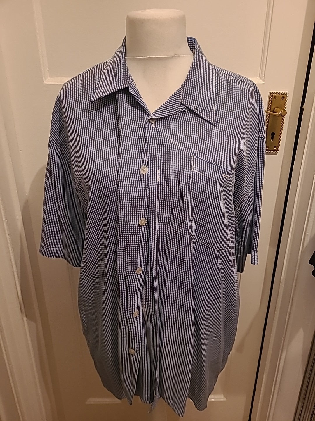 Mens Pro Tong Size Large Blue Check Short Sleeved Shirt