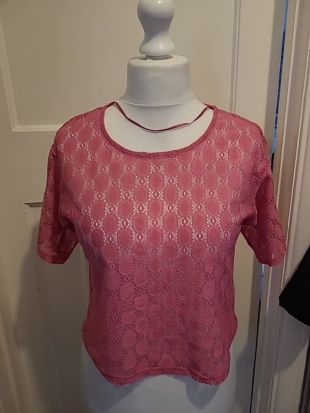 Ladies Primark Size 10 Cerise Pink Short Sleeved Semi See Through Tshirt