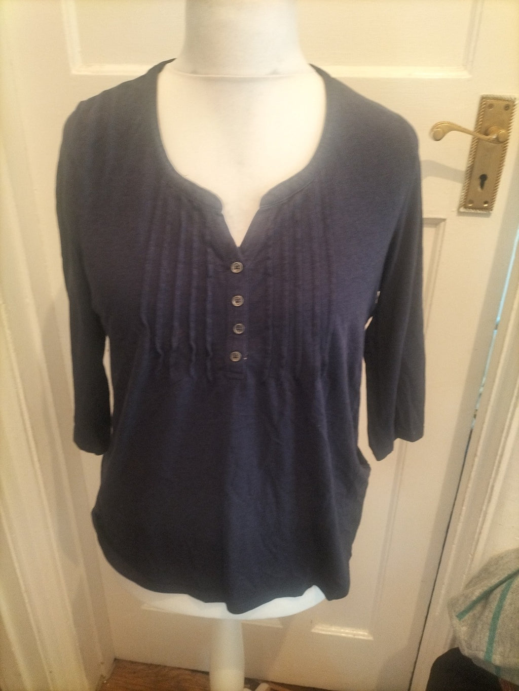 Ladies Tu Size 12 Navy Pleat Detail Panel Long Sleeved Blouse