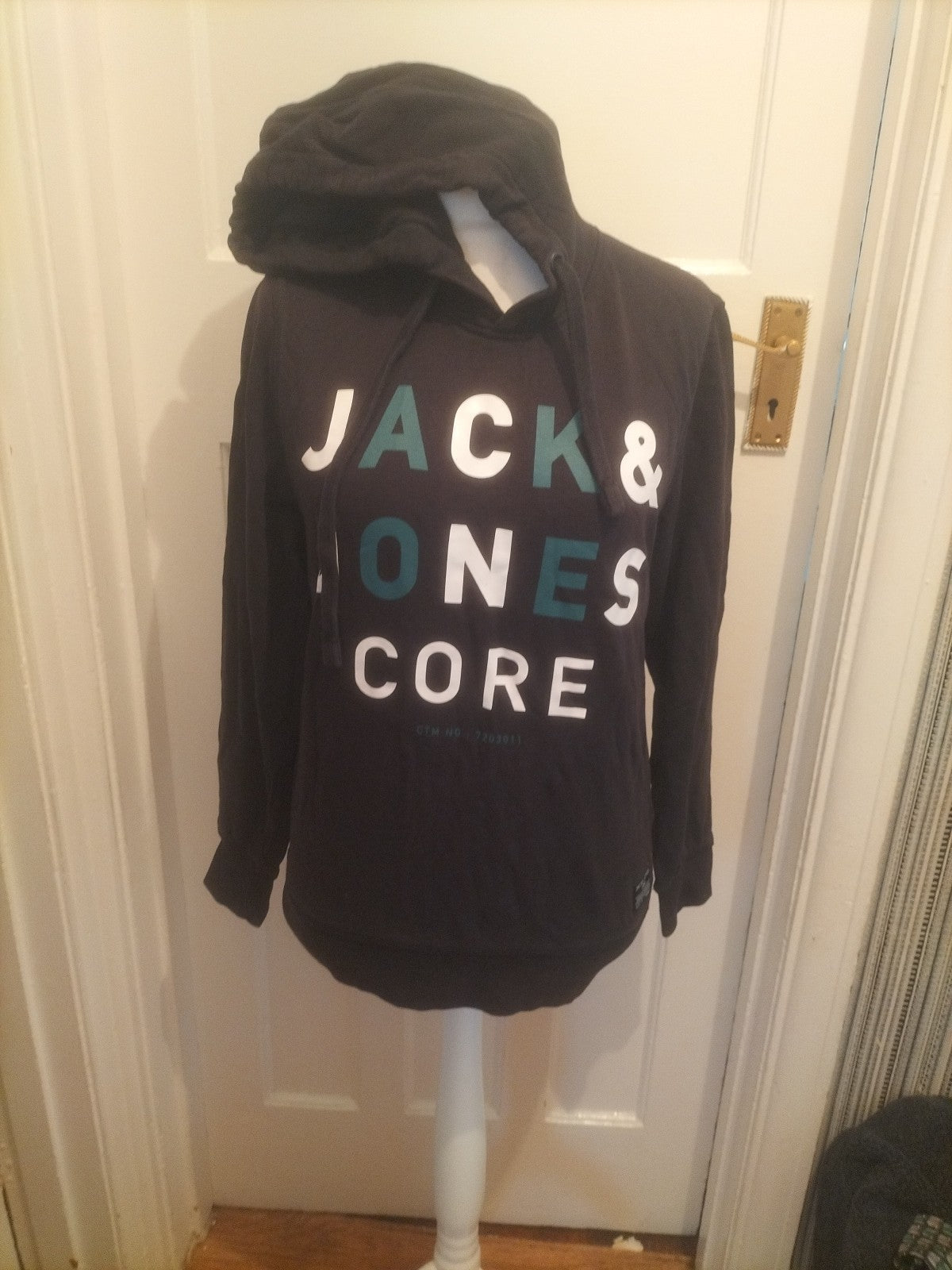 Mens Jack And Jones Size M Core Black Printed Pullover Hoodie