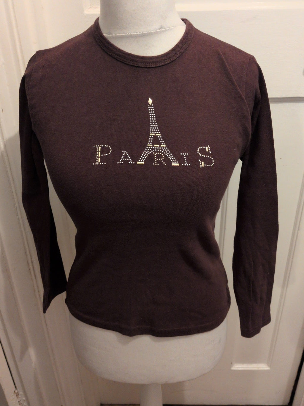 Linda Medium Brown Long Sleeve Paris Print T-shirt