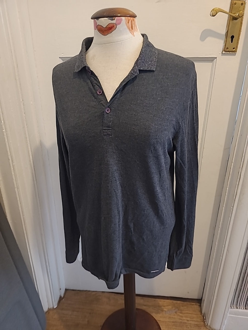 Mens River Island Size Small Grey Long Sleeved Polo
