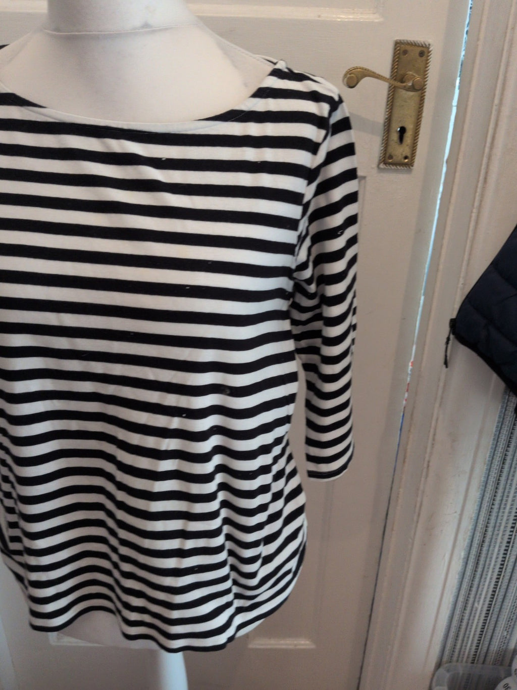 Marks And Spencer 20 Black Stripe 3/4 Sleeve T-shirt