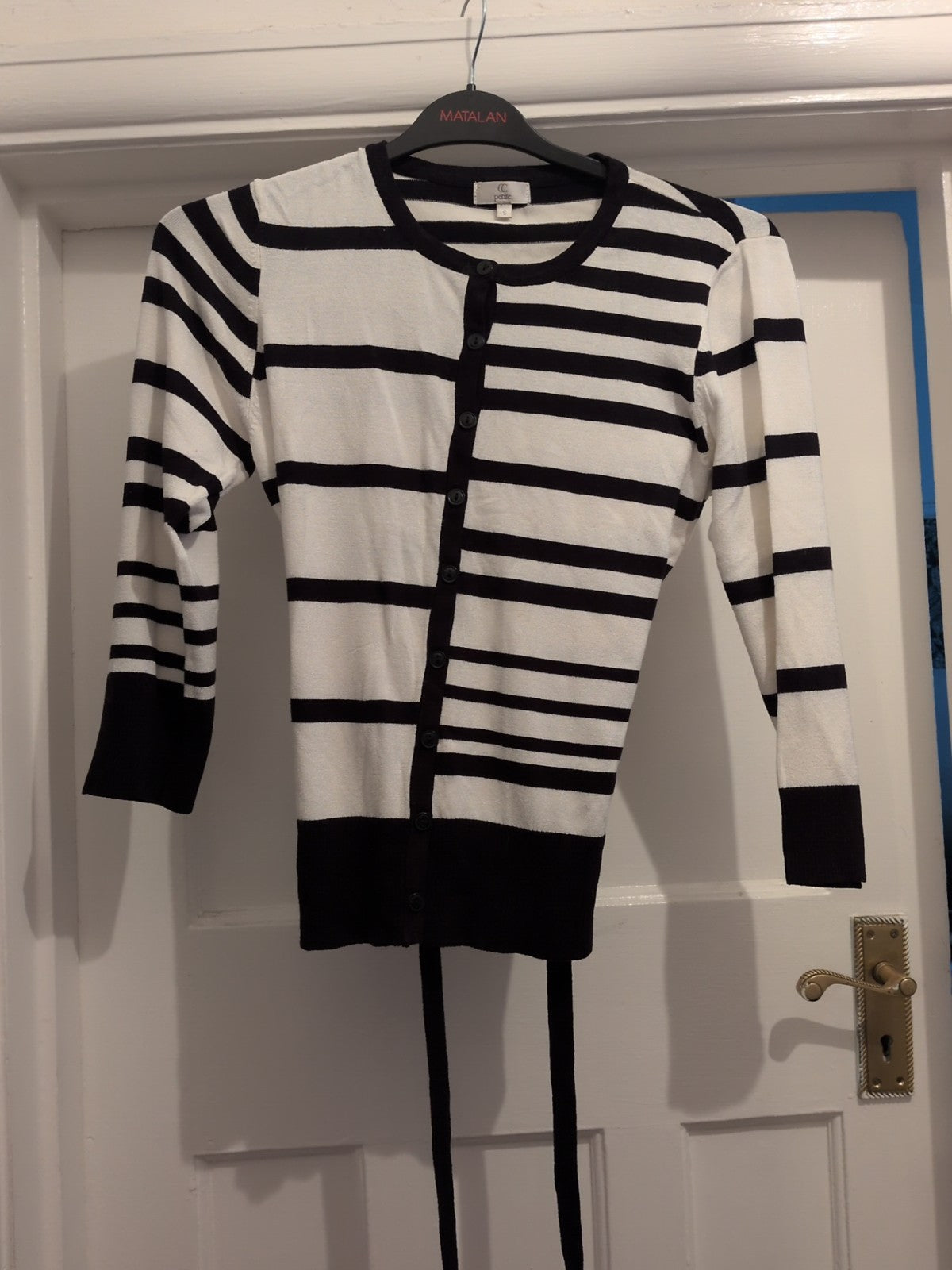 CC Petite Small Black And White Buttoned Cardigan With Belt