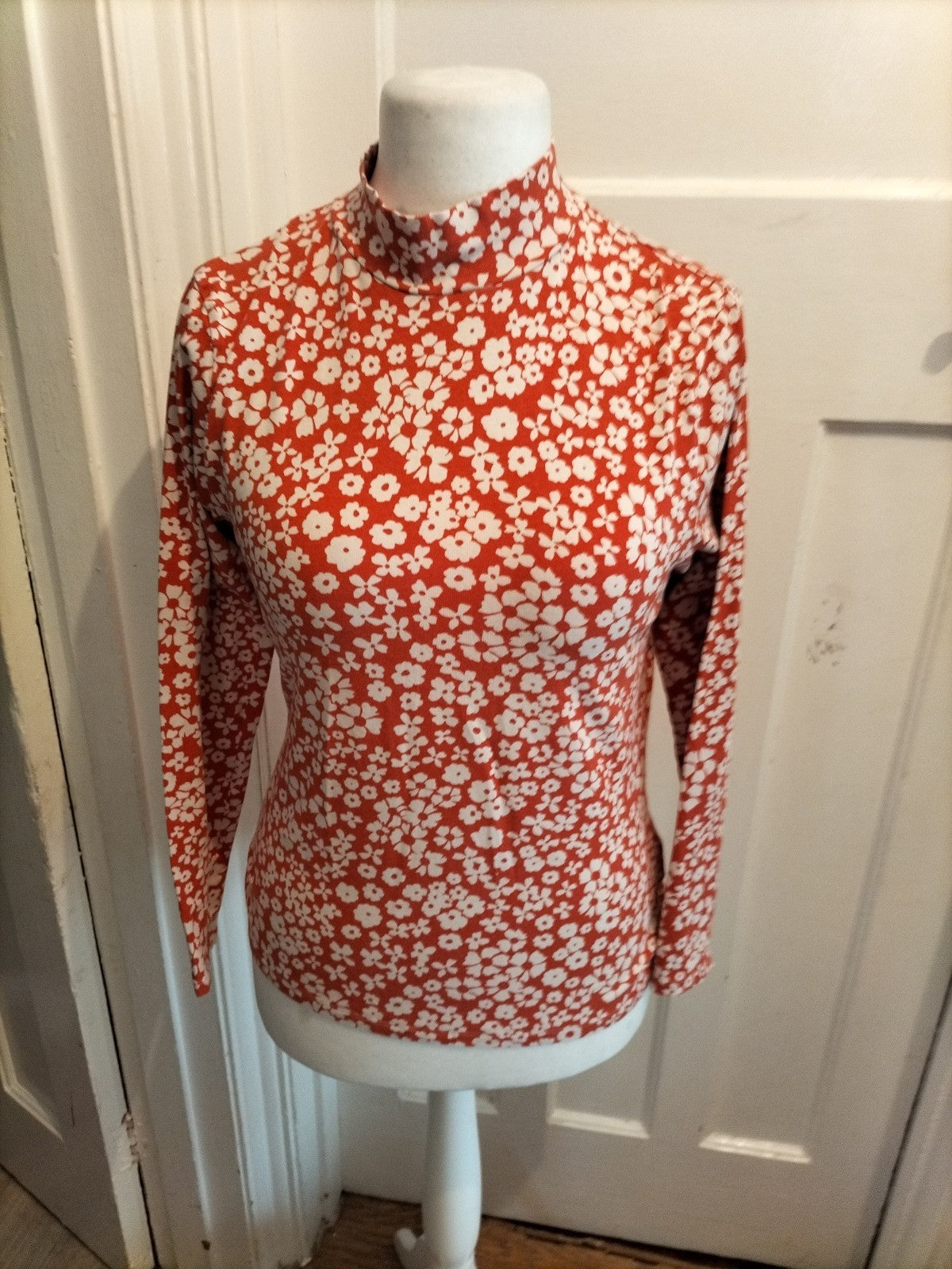 M&S Collection 14 Orange And White Floral Long Sleeve T-shirt