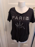 Ladies Medium Black Paris Print Short Sleeve T-shirt