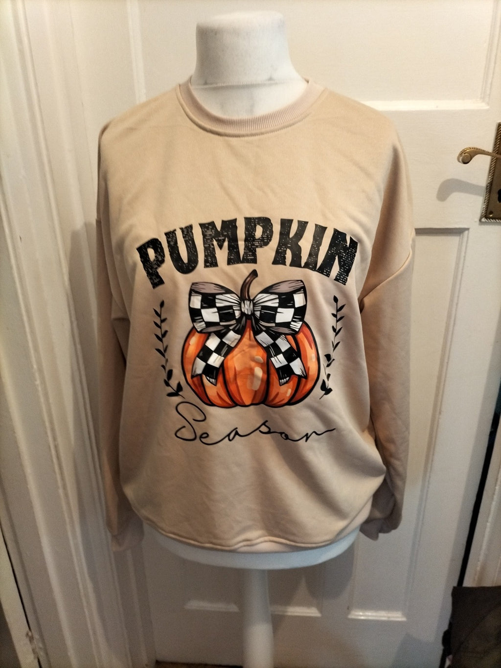 Ladies Size XL Beige Pumpkin Long Sleeved Jumper