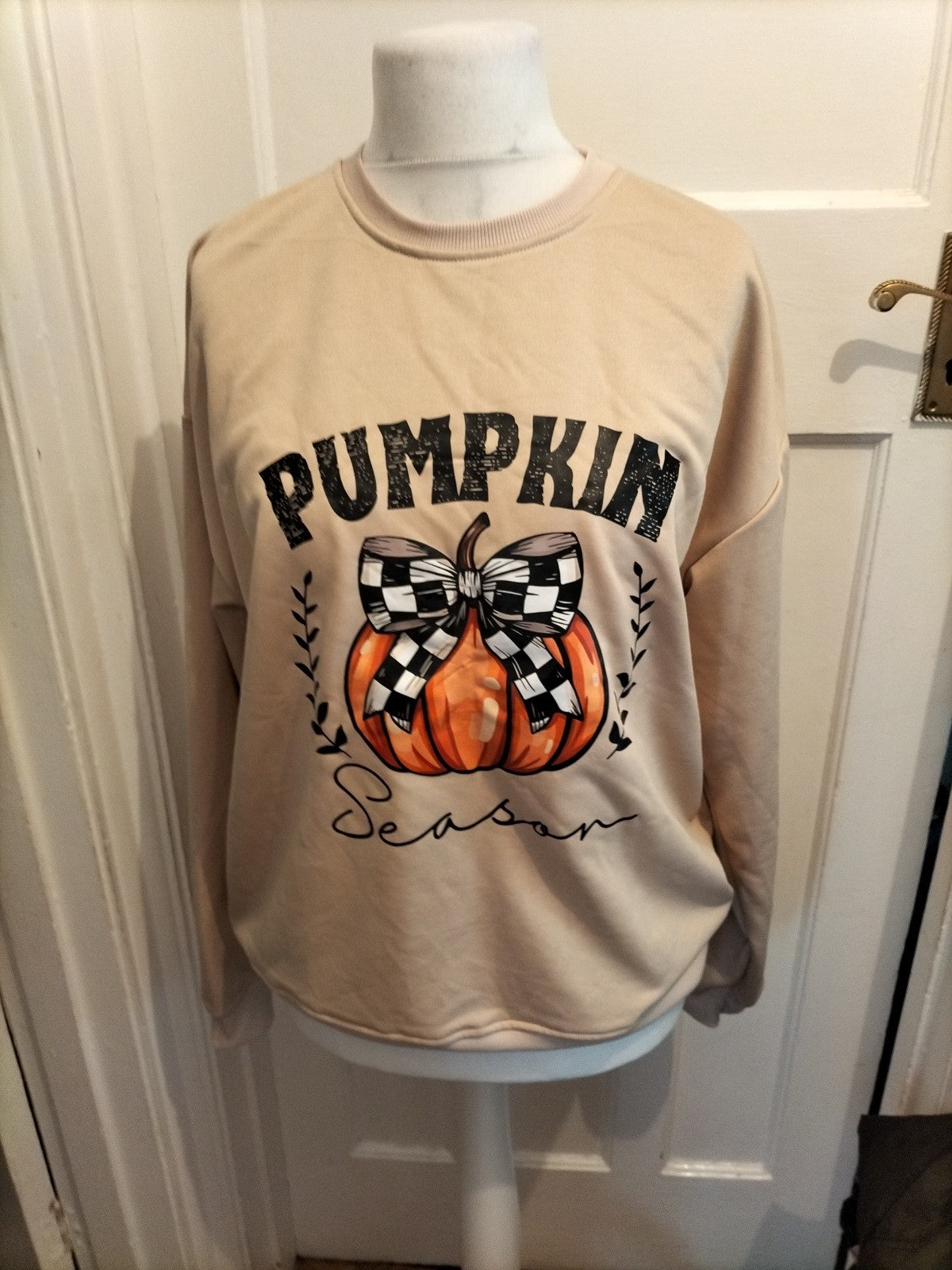 Ladies Size XL Beige Pumpkin Long Sleeved Jumper