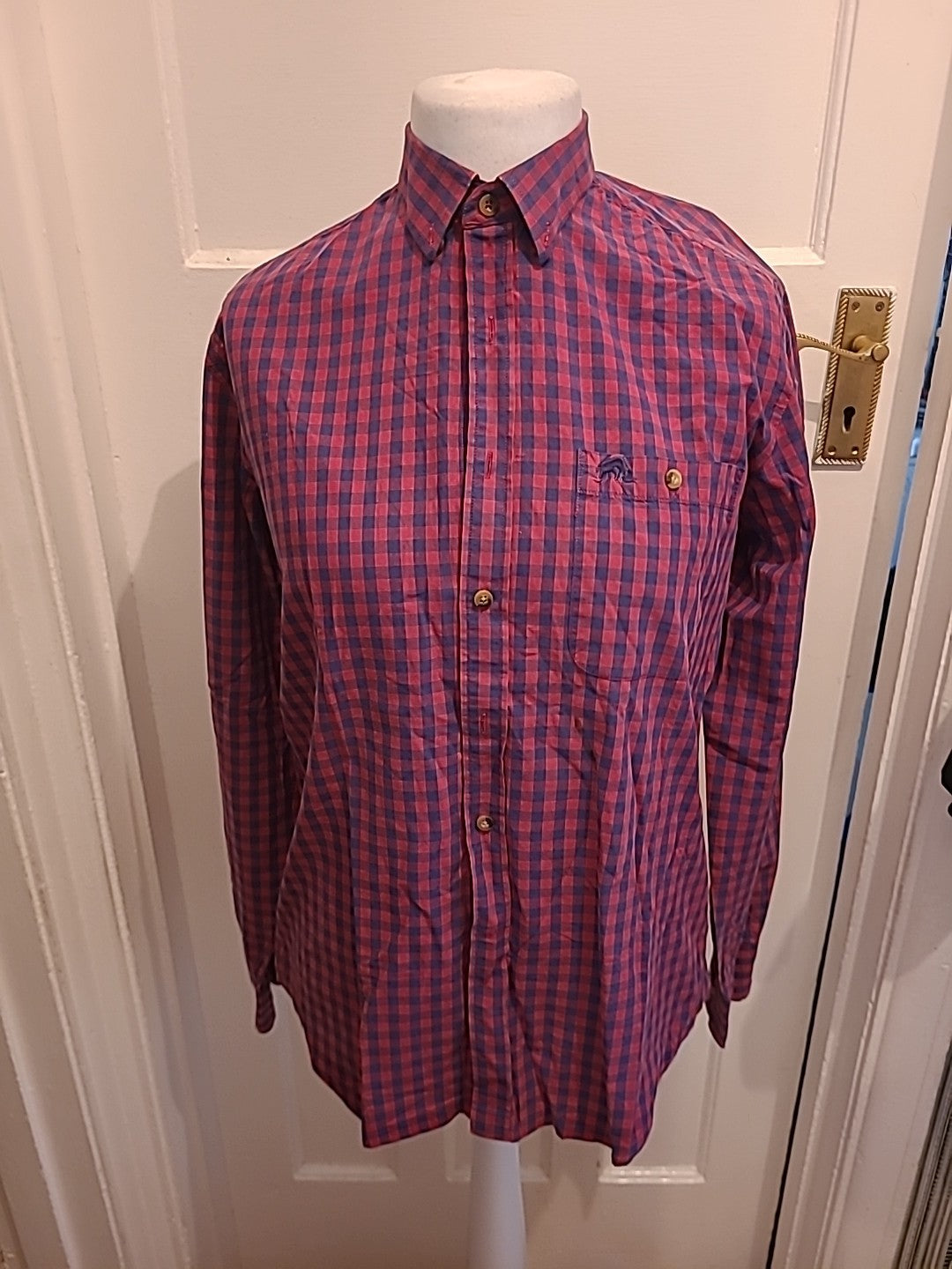 Mens Raging Bull Size M Navy And Purple Check Long Sleeved Shirt
